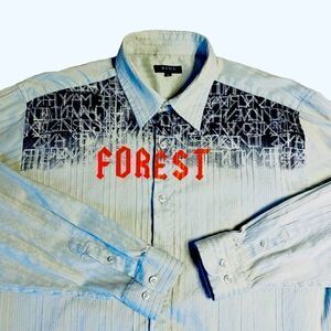 Xios Blue Printed Design Button Down Shirt